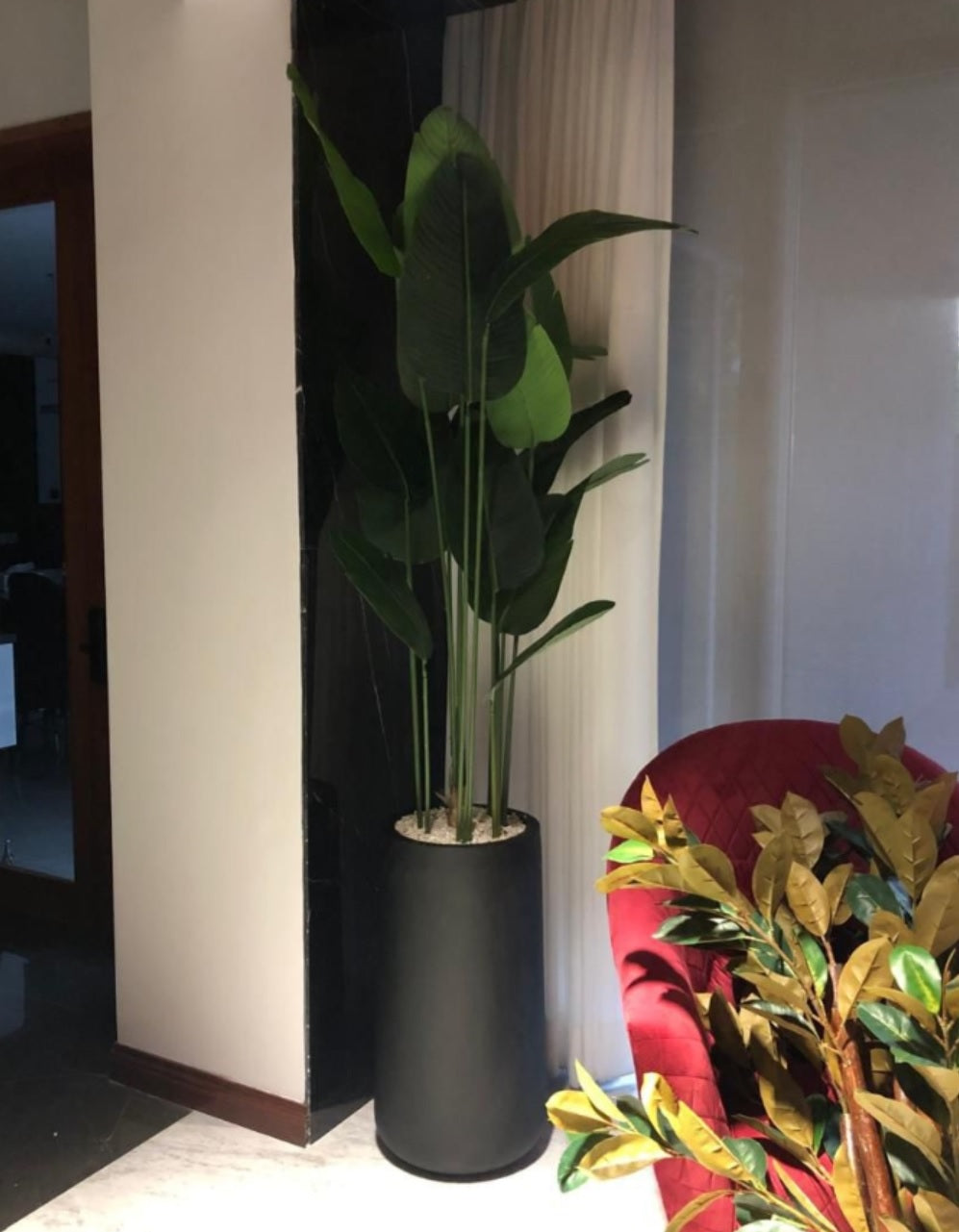 Heaven Black GRP Planter 30" × 15" | Banana Plant + Stone Finish
